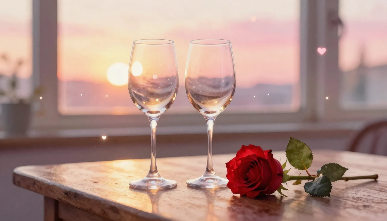 A beautiful watercolor painting of two delicate wine glasses...