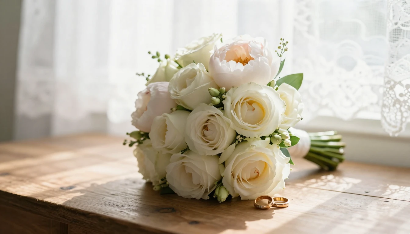 A heartwarming and romantic wedding scene depicted in soft c...