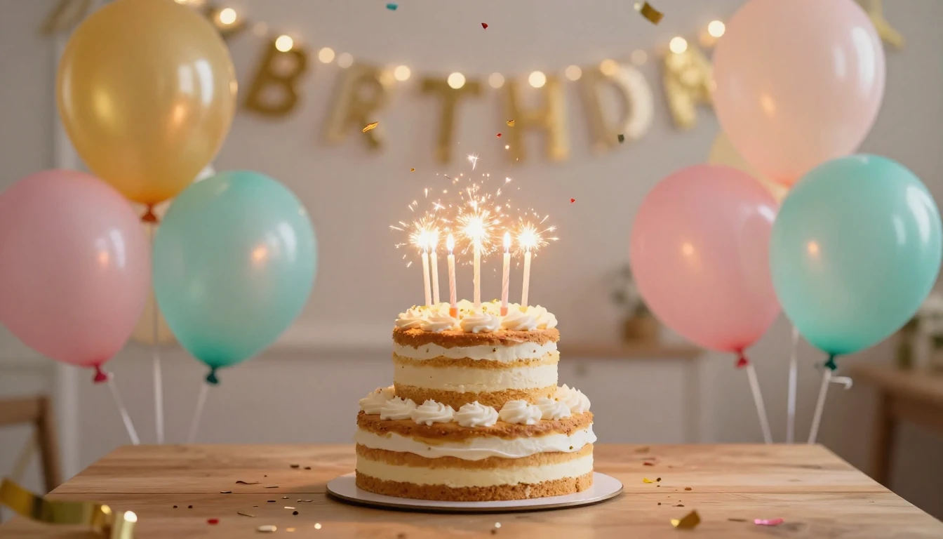 A vibrant and festive birthday celebration scene without spe...