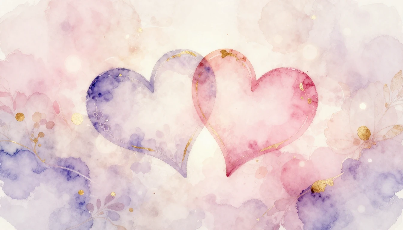 A delicate watercolor painting of two stylized hearts intert...