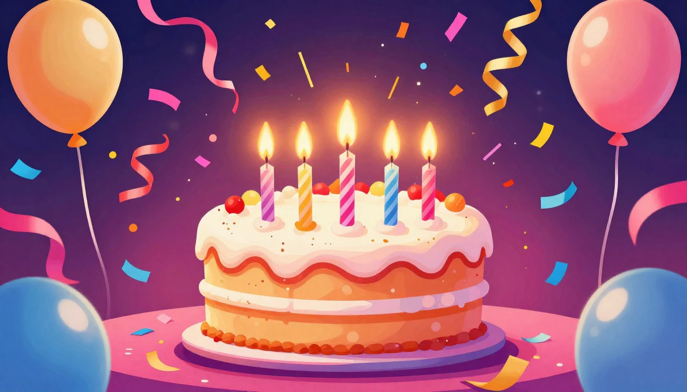 A vibrant and festive digital art illustration for a birthda...