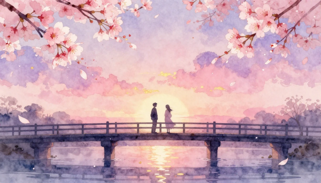A beautiful watercolor painting of two silhouettes standing ...
