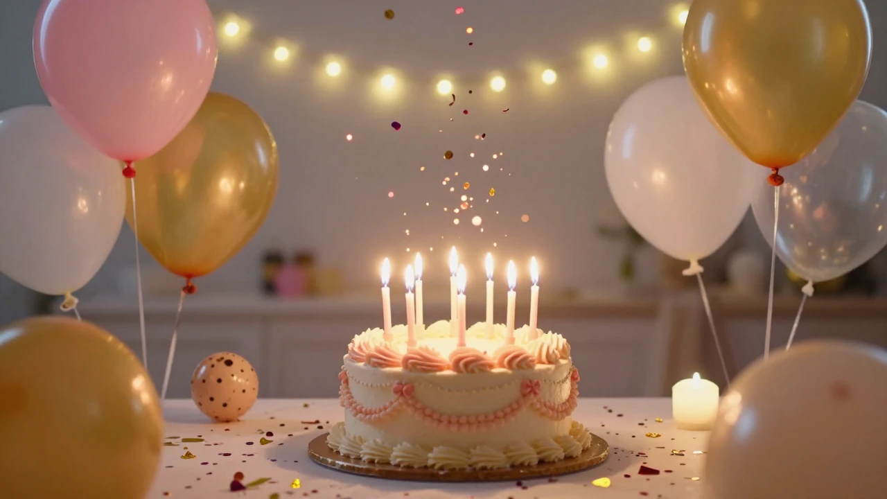 A festive birthday celebration scene, centered on an elegant...