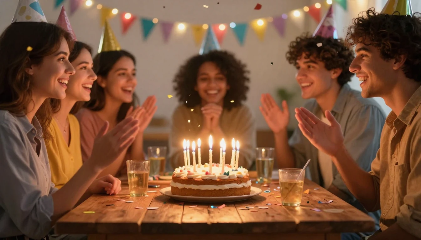 A vibrant and joyful birthday celebration scene focusing on ...