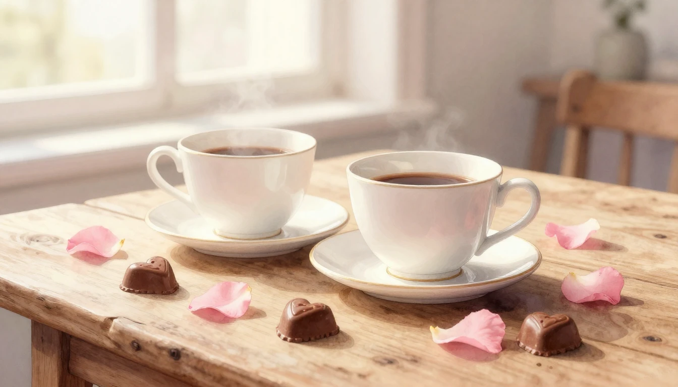 A beautiful watercolor painting of two elegant ceramic cups ...