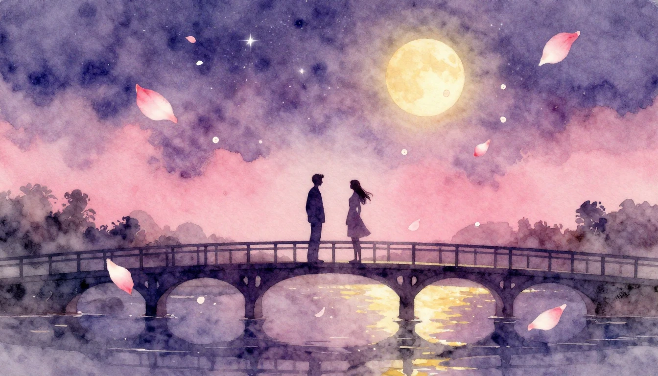 A beautiful watercolor painting of two silhouettes standing ...