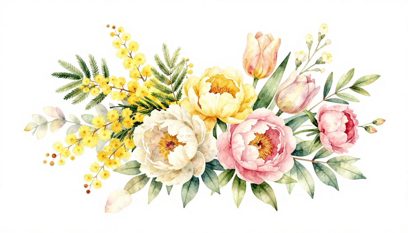 A beautiful watercolor painting of a lush bouquet of spring ...