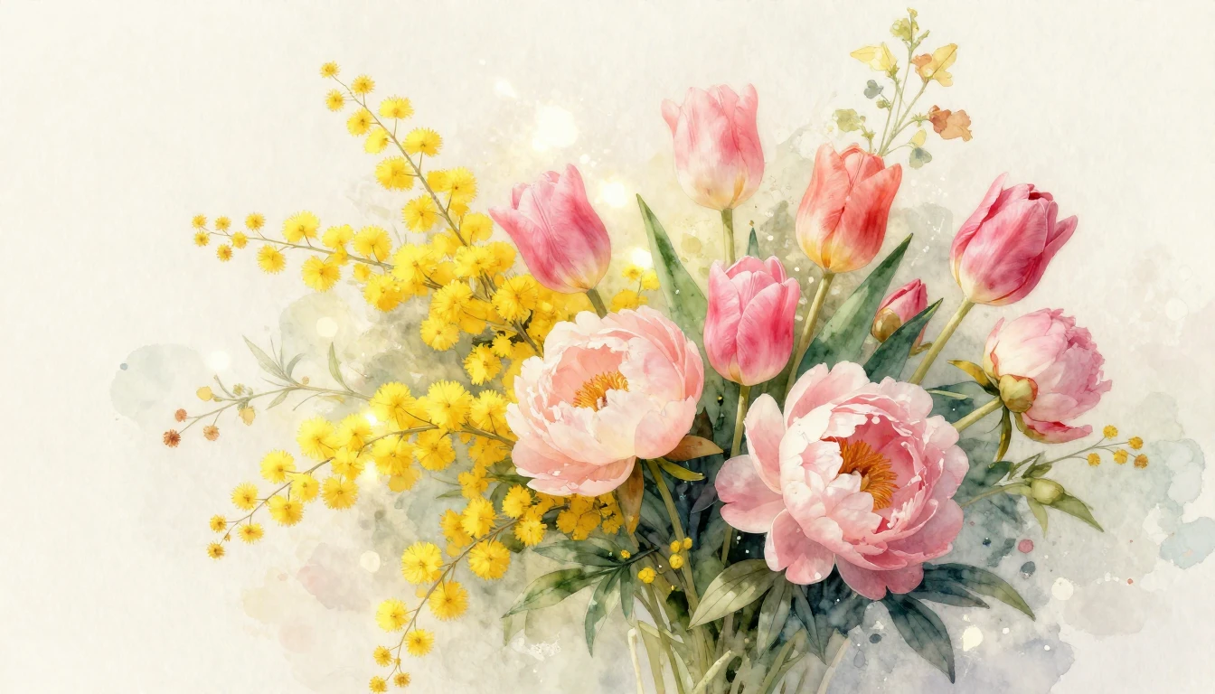 A beautiful watercolor painting of a lush bouquet of spring ...