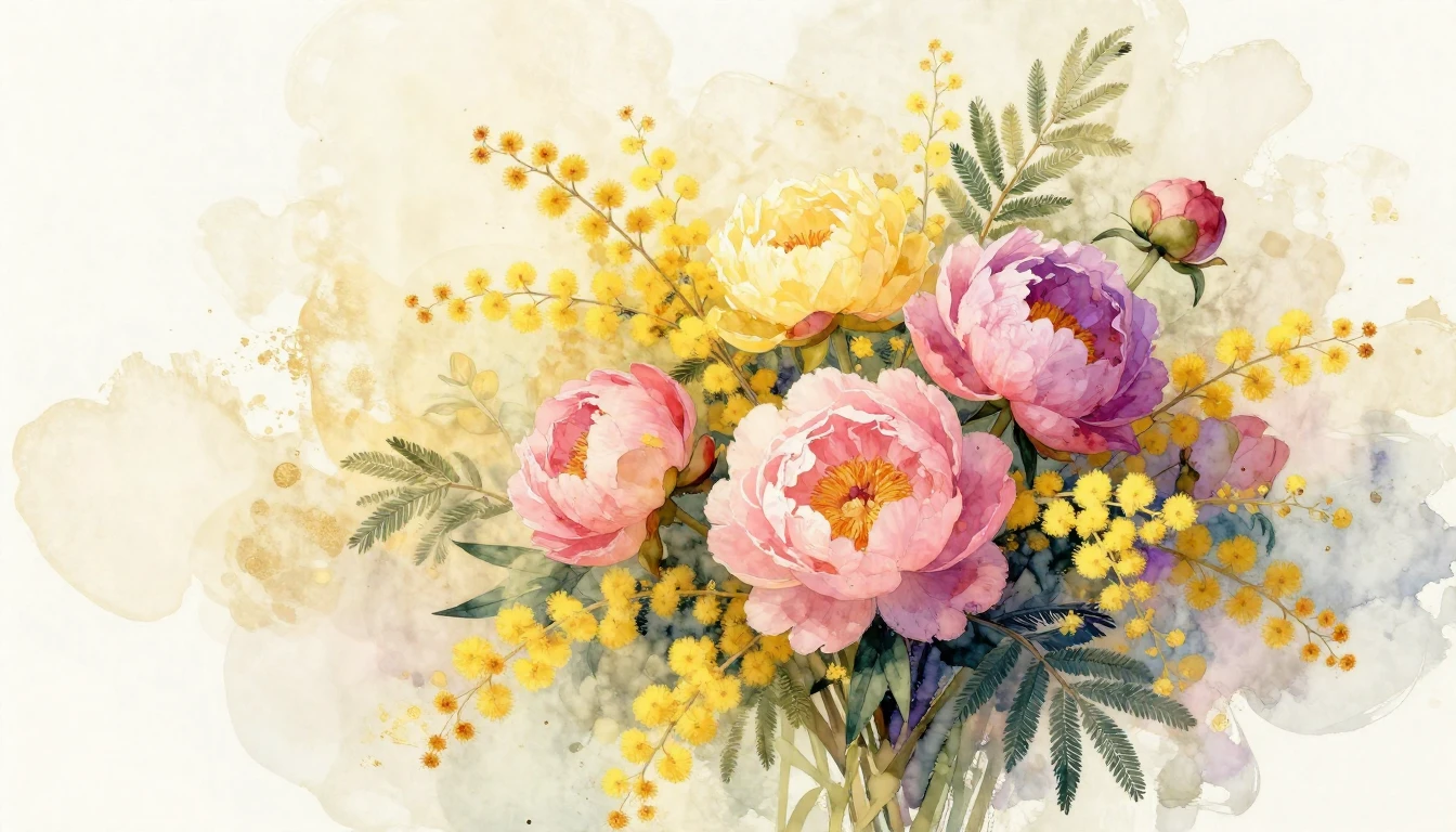 A beautiful watercolor painting featuring a vibrant bouquet ...
