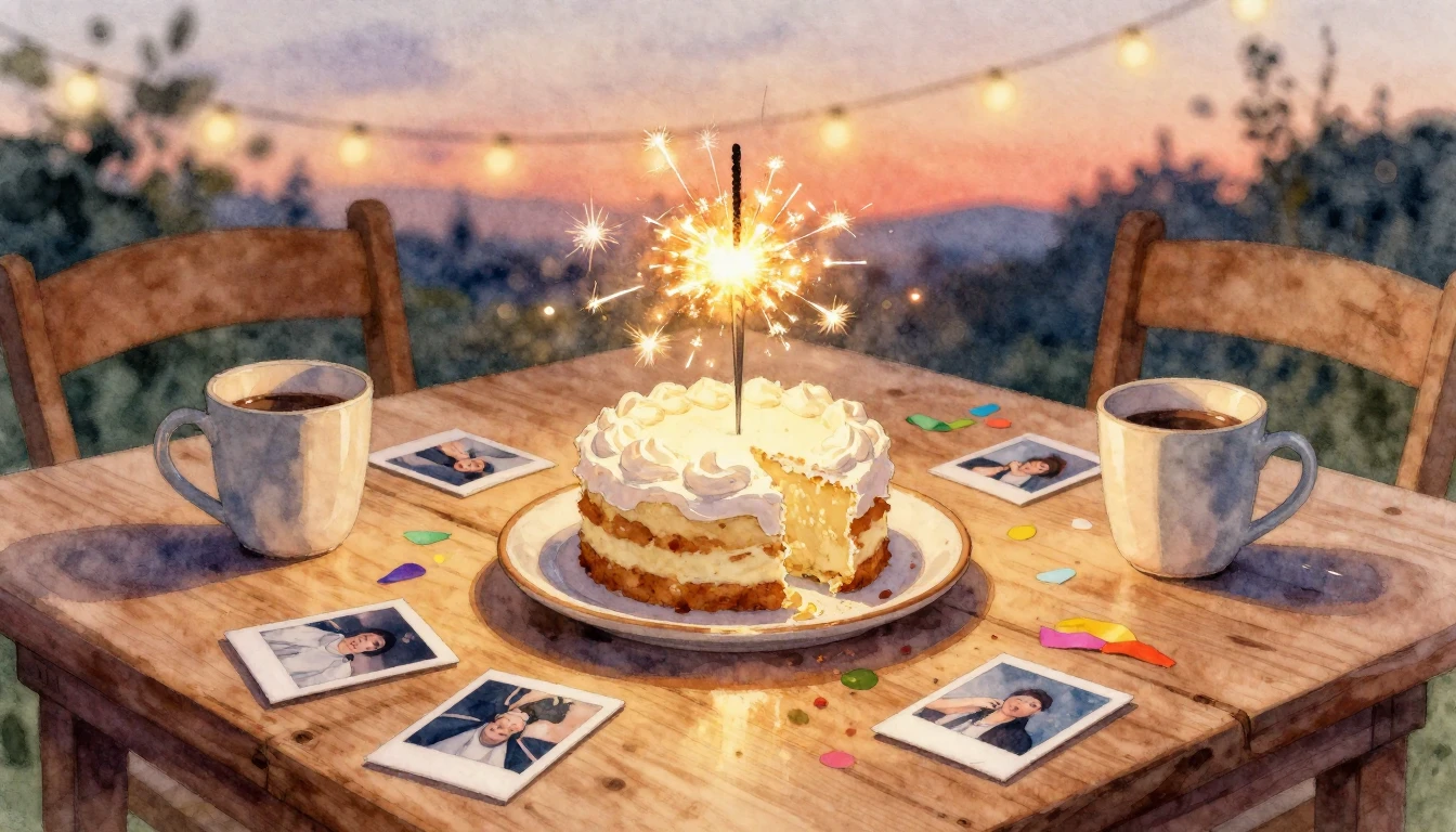 A cozy, intimate watercolor painting of a rustic wooden tabl...