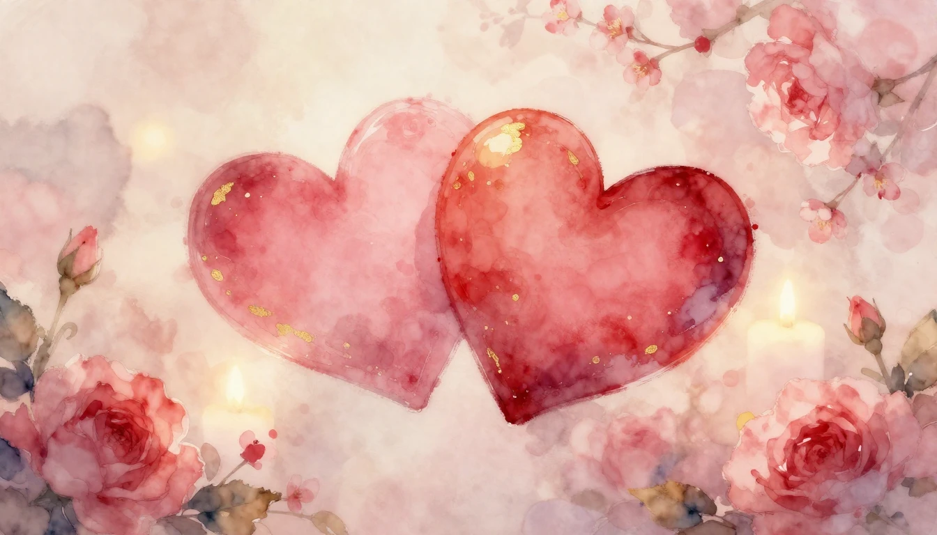 A delicate and ethereal watercolor painting of two intertwin...