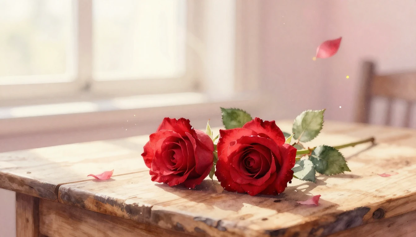 A beautiful watercolor painting of two delicate red roses in...