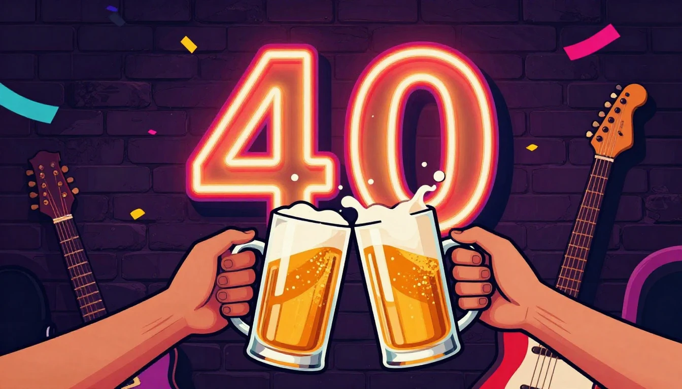 A vibrant and energetic party scene celebrating a 40th birth...