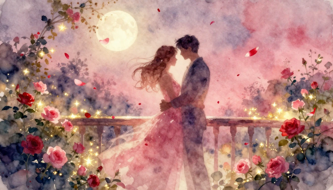 A dreamy and ethereal watercolor painting of two intertwined...