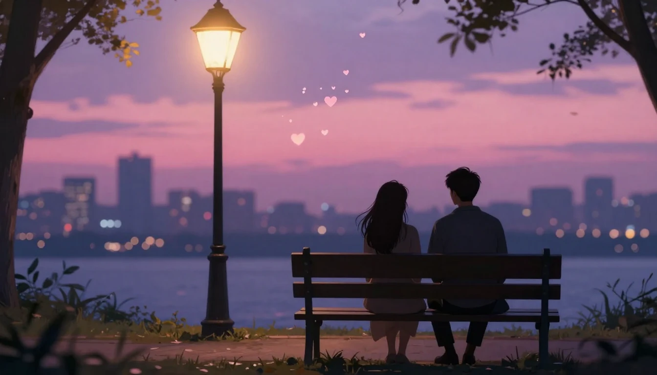 A romantic and intimate scene featuring two silhouettes sitt...