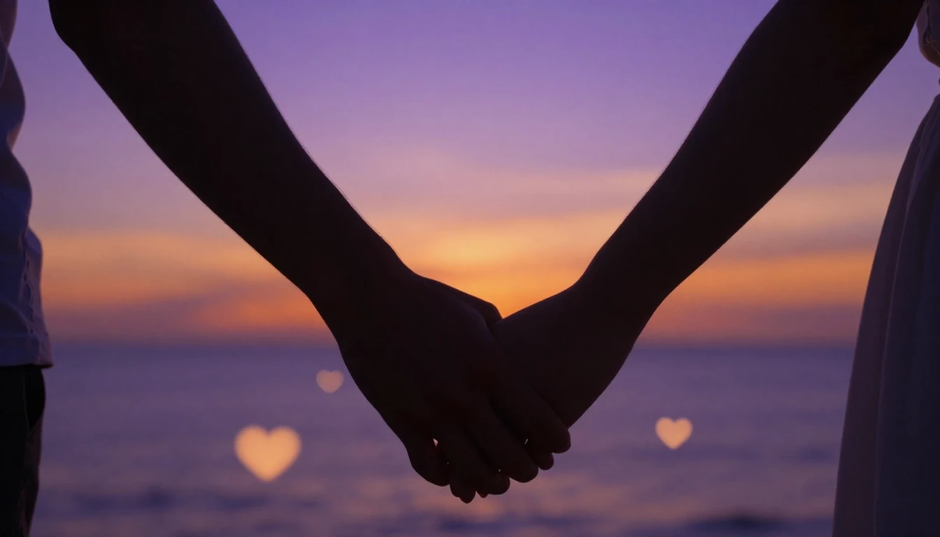 A romantic and intimate close-up scene of two hands gently h...