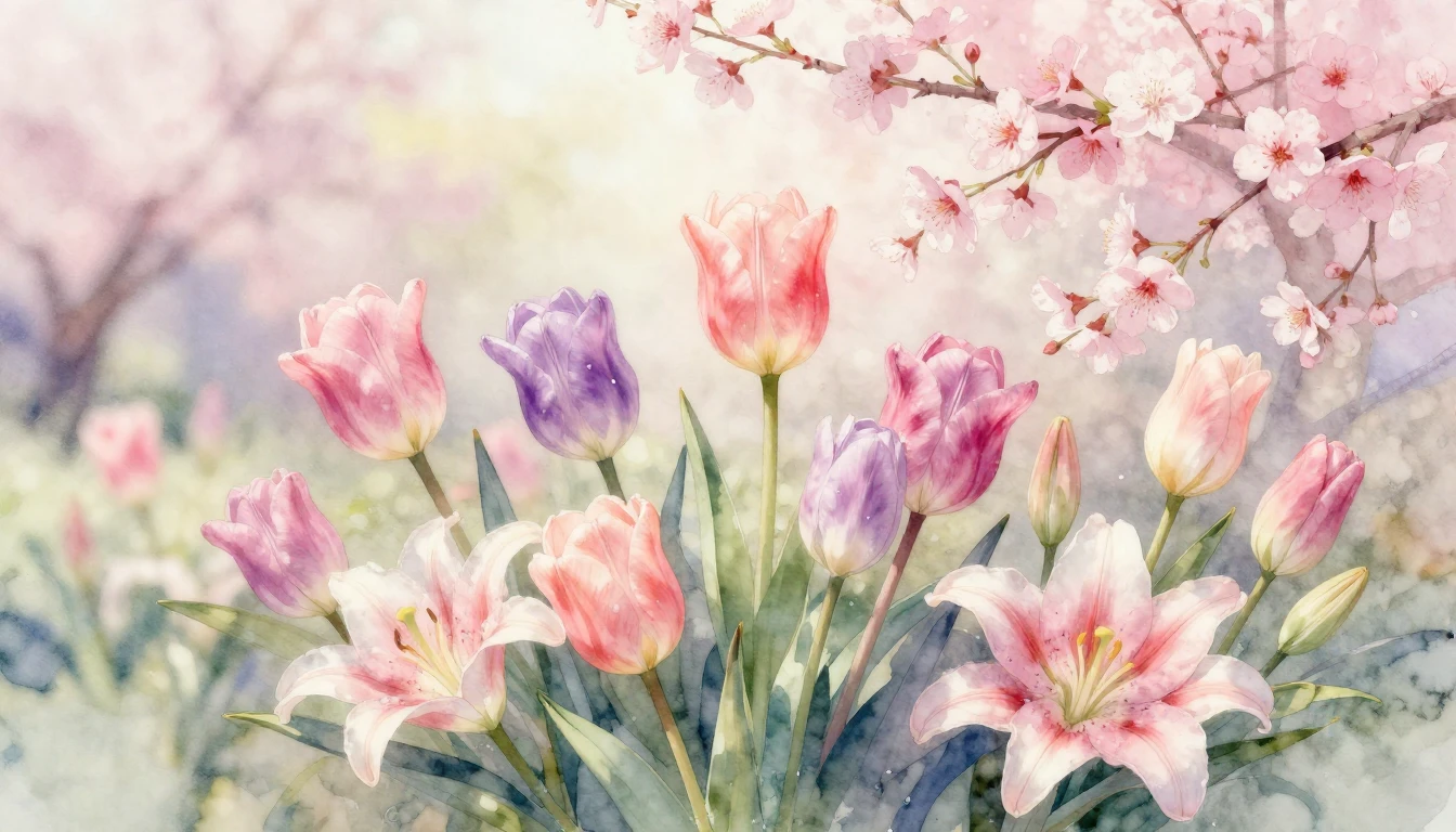 A beautiful and delicate watercolor painting of a blooming s...