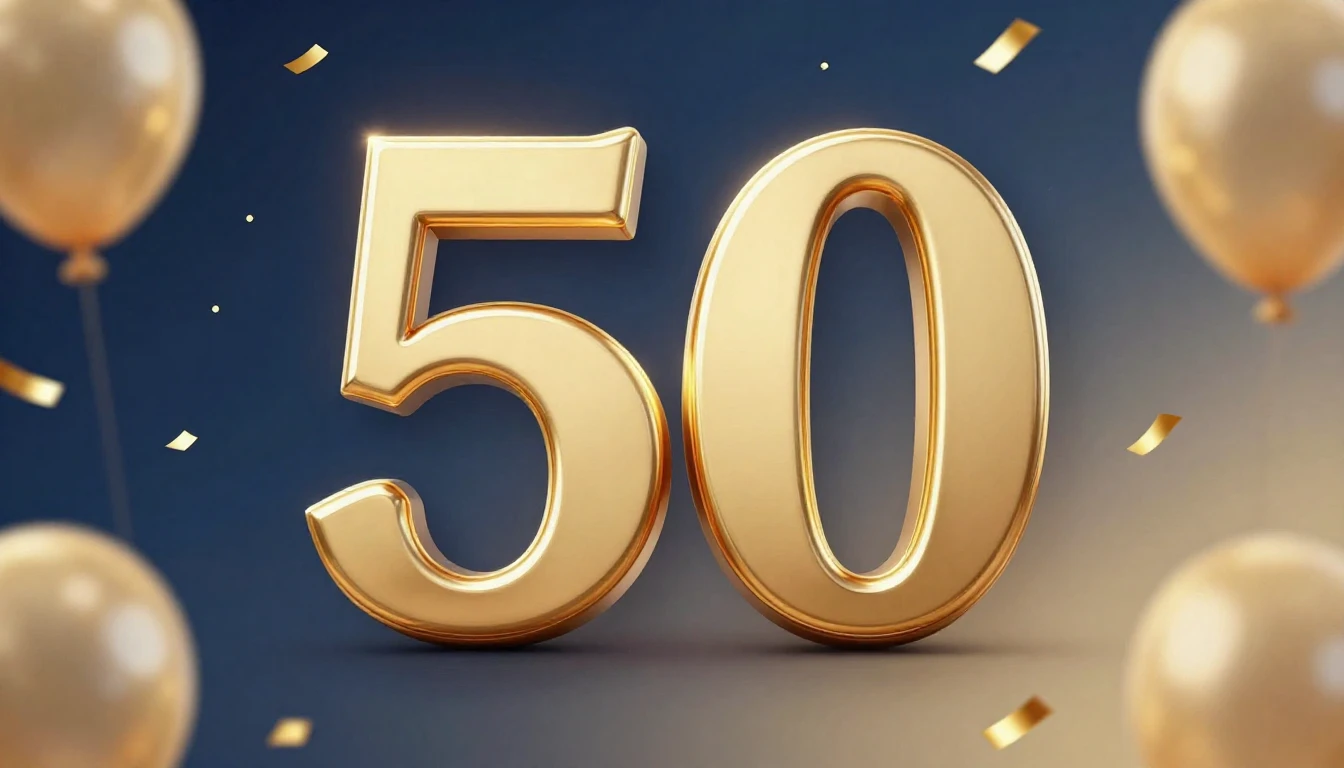 A festive and elegant album cover design celebrating a 50th ...