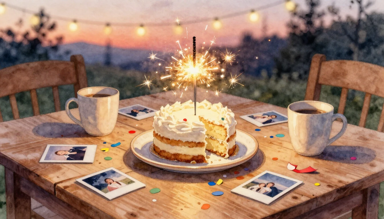 A cozy, intimate watercolor painting of a rustic wooden tabl...