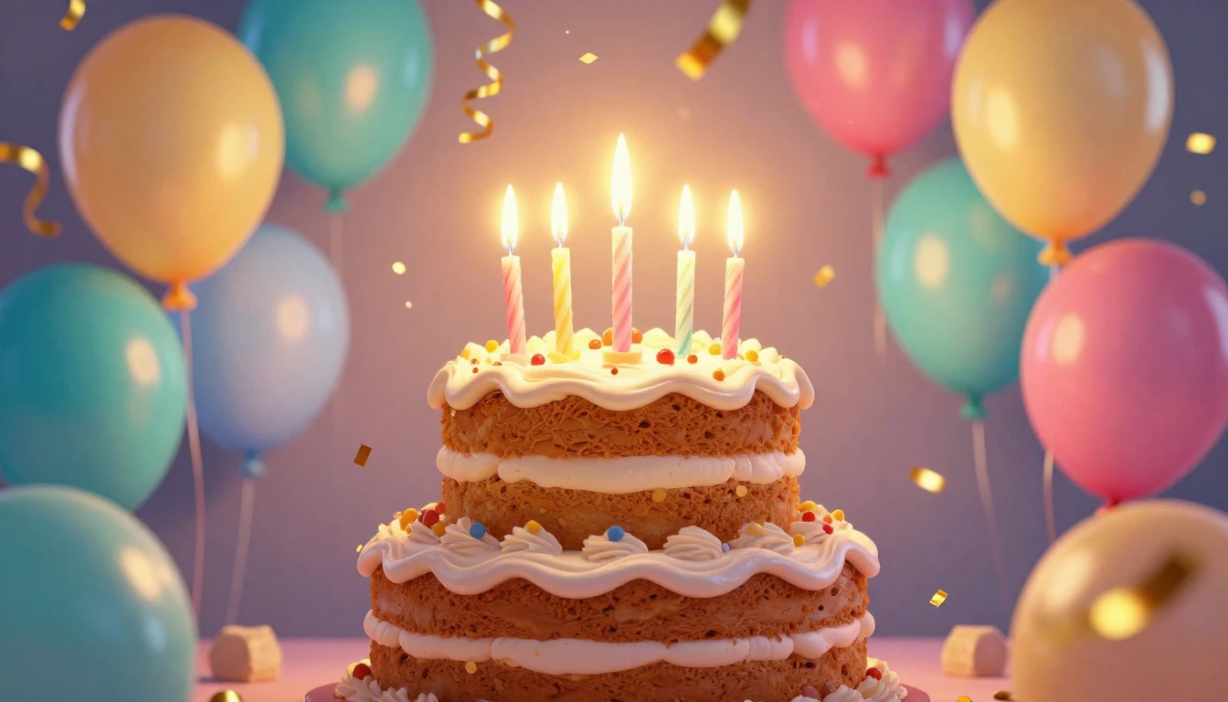 A vibrant and festive illustration of a delicious tiered bir...