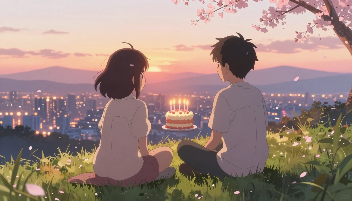 A heartwarming anime-style illustration of two friends sitti...