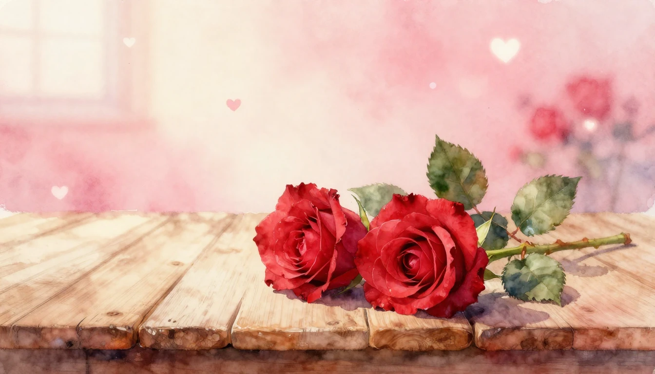 A soft watercolor painting depicting two delicate red roses ...