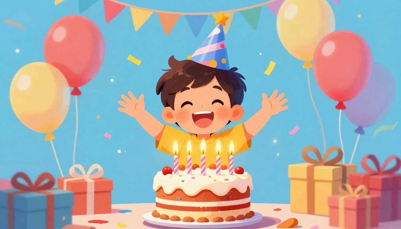 A bright and colorful illustration of a happy 5-year-old boy...