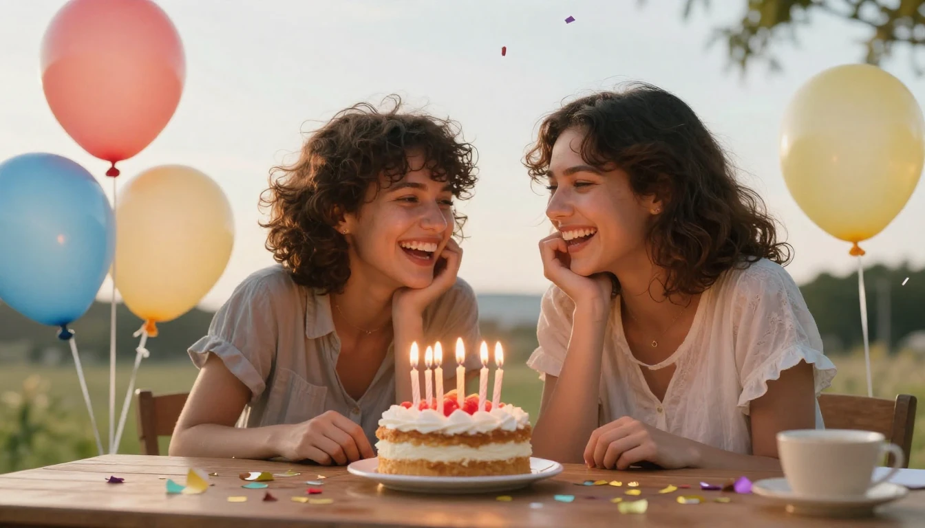 A heartwarming scene of two best friends celebrating a birth...