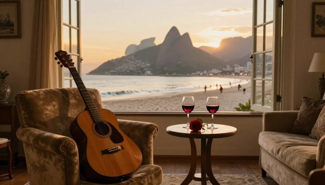 A romantic and intimate scene featuring a cozy living room w...