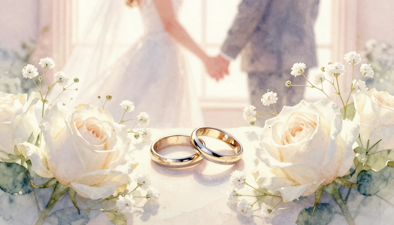 A soft and romantic watercolor painting depicting a pair of ...