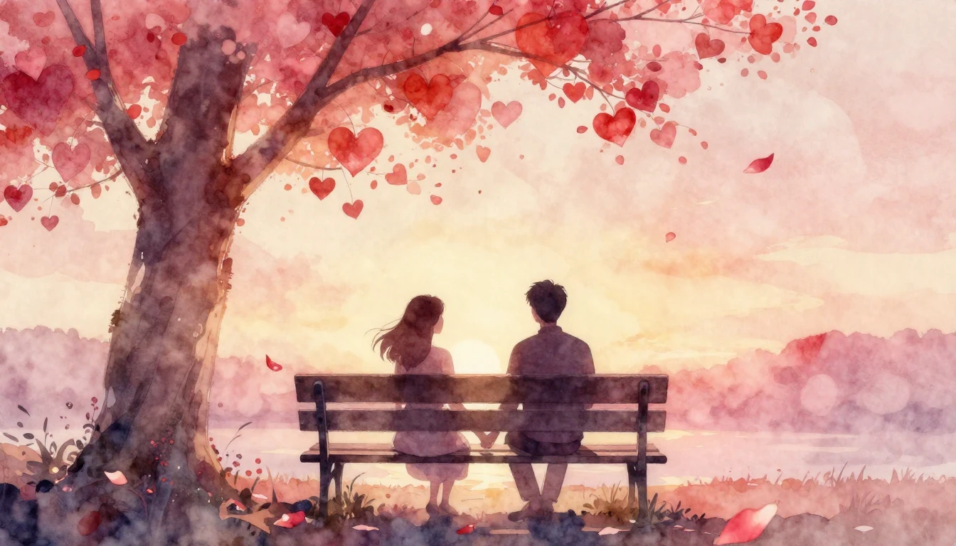 A romantic watercolor painting representing Valentine's Day....