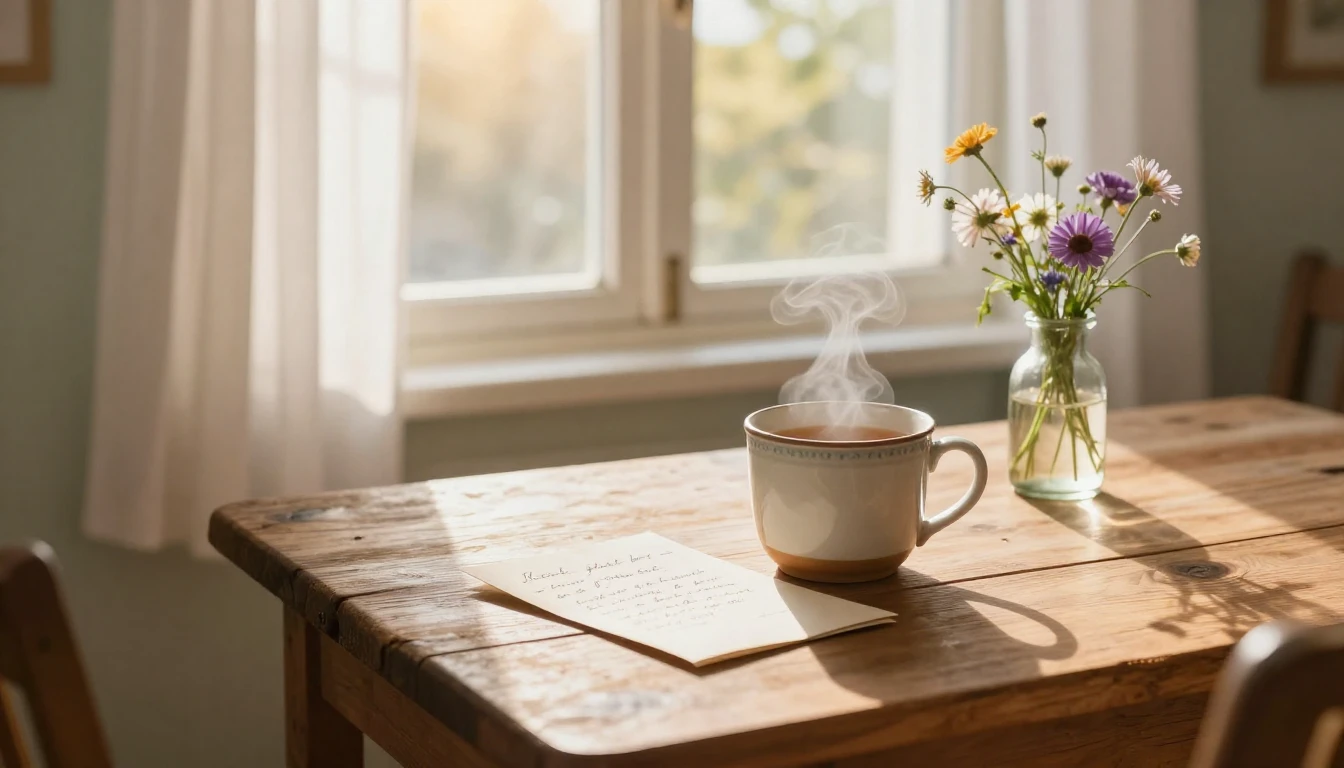 A warm, cozy, and nostalgic composition emphasizing the simp...