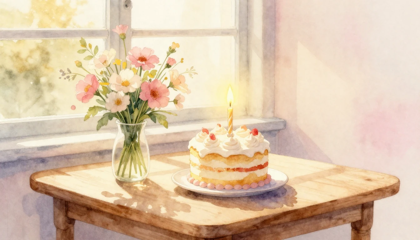 A beautiful watercolor painting of a cozy celebratory scene....
