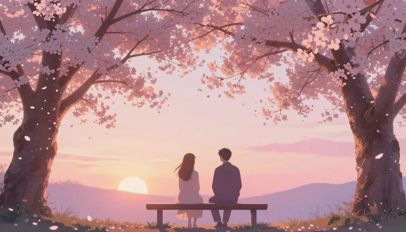 A dreamy and ethereal scene featuring two delicate silhouett...