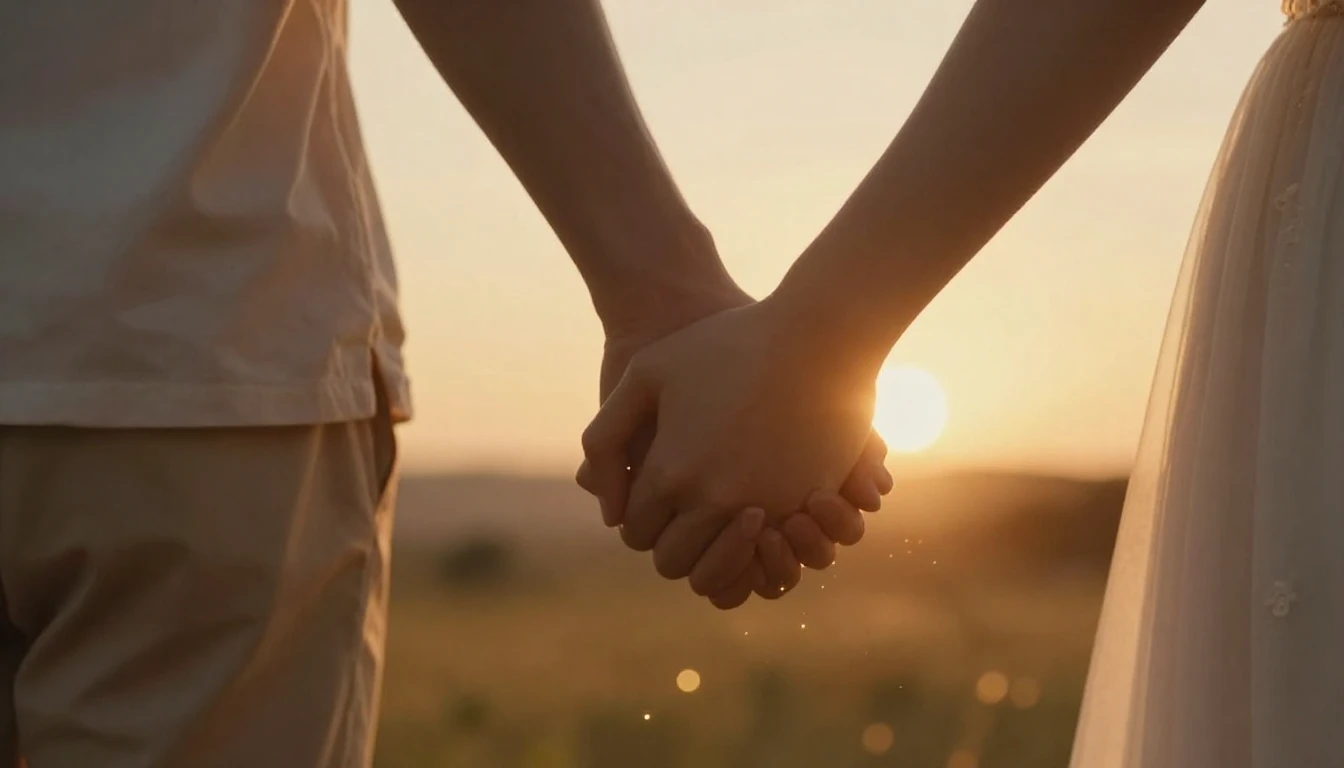 A romantic and emotional cinematic shot of a couple holding ...