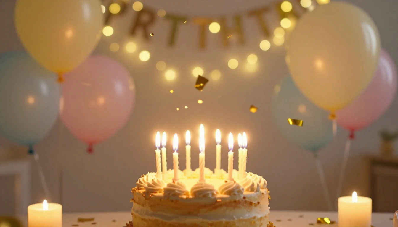 A festive and warm birthday celebration scene featuring a be...