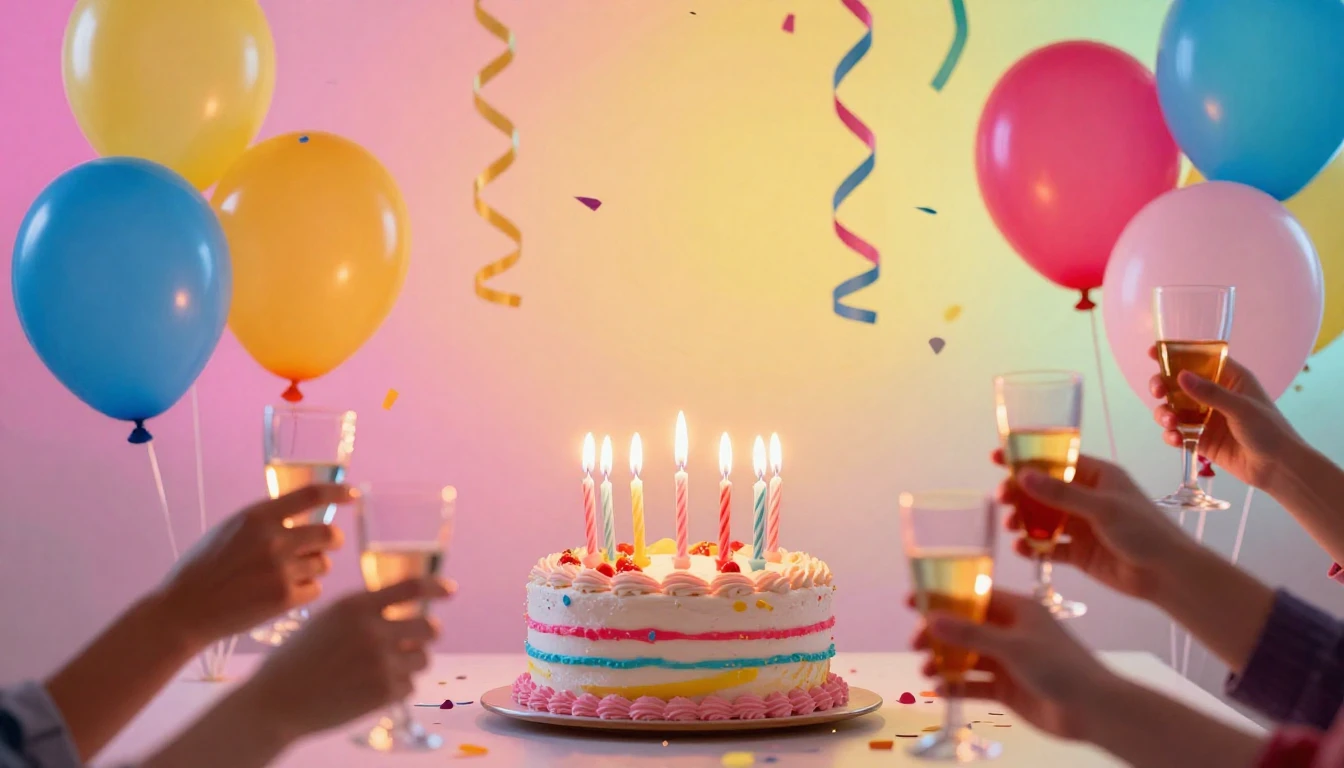 A vibrant and joyful birthday celebration scene, focusing on...