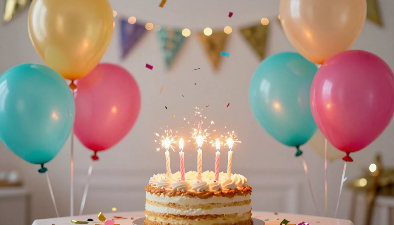 A vibrant and festive birthday celebration scene, focusing o...