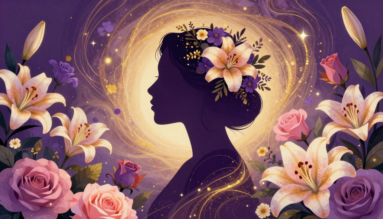 A vibrant and symbolic illustration celebrating womanhood. T...