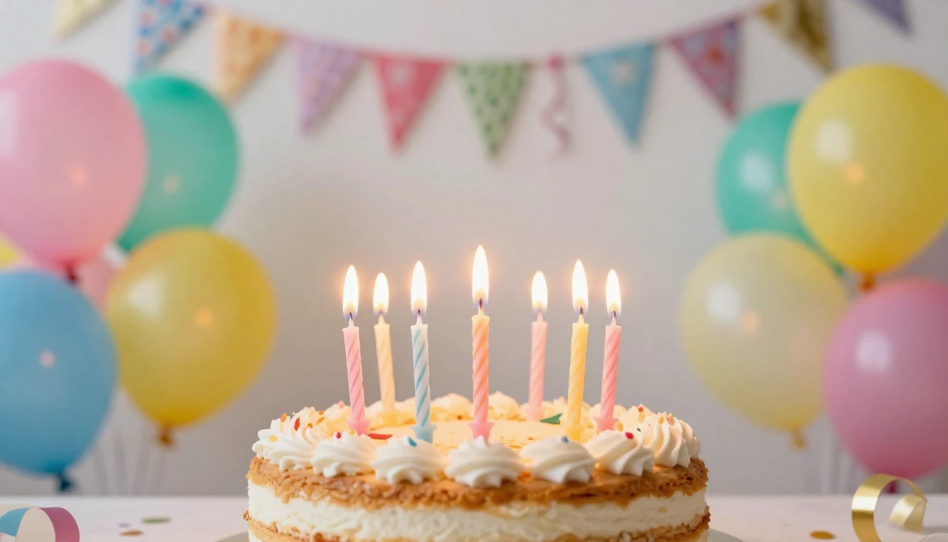 A bright and festive birthday celebration scene, focusing on...