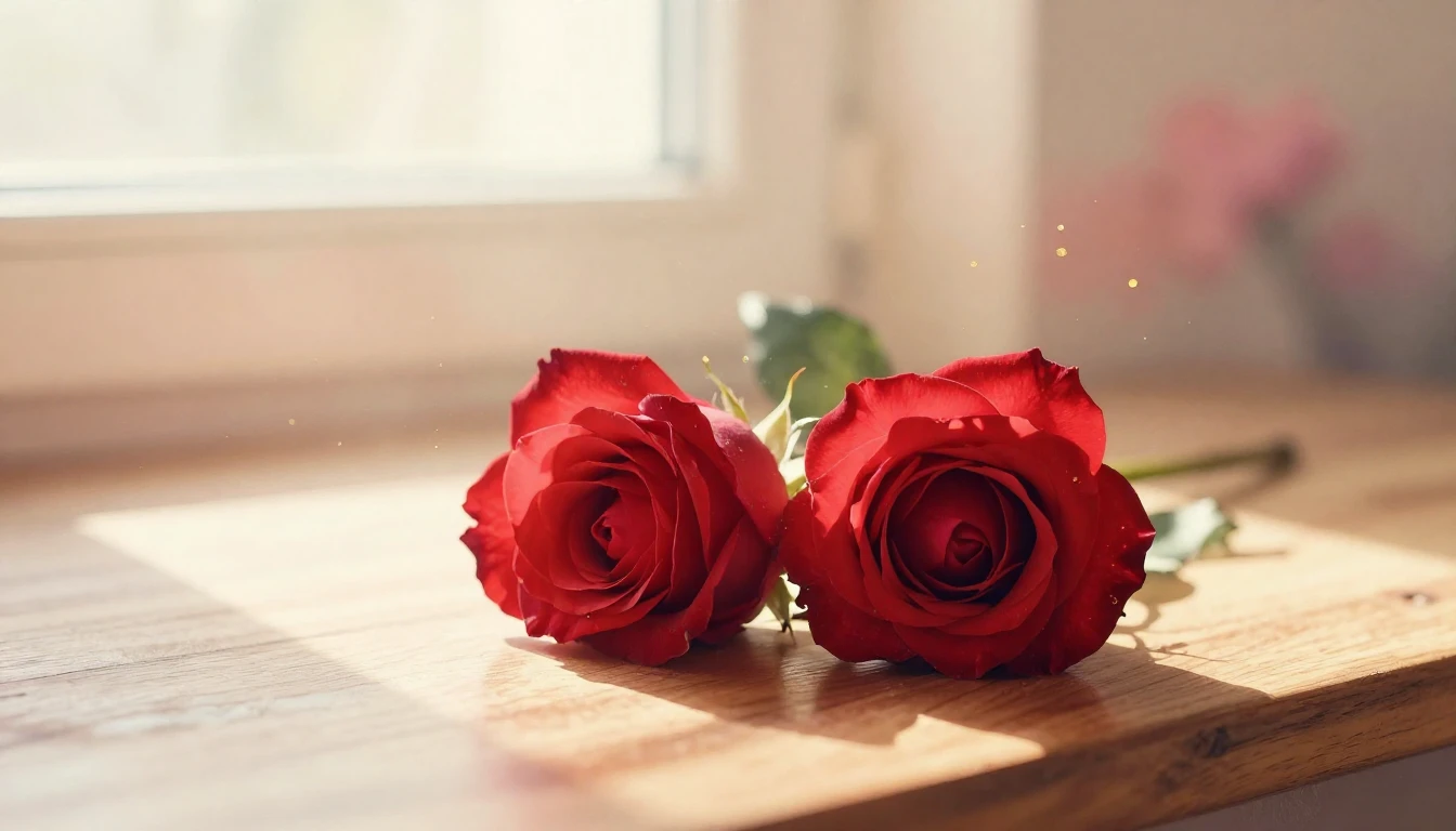 A delicate watercolor painting of two intertwined red roses ...