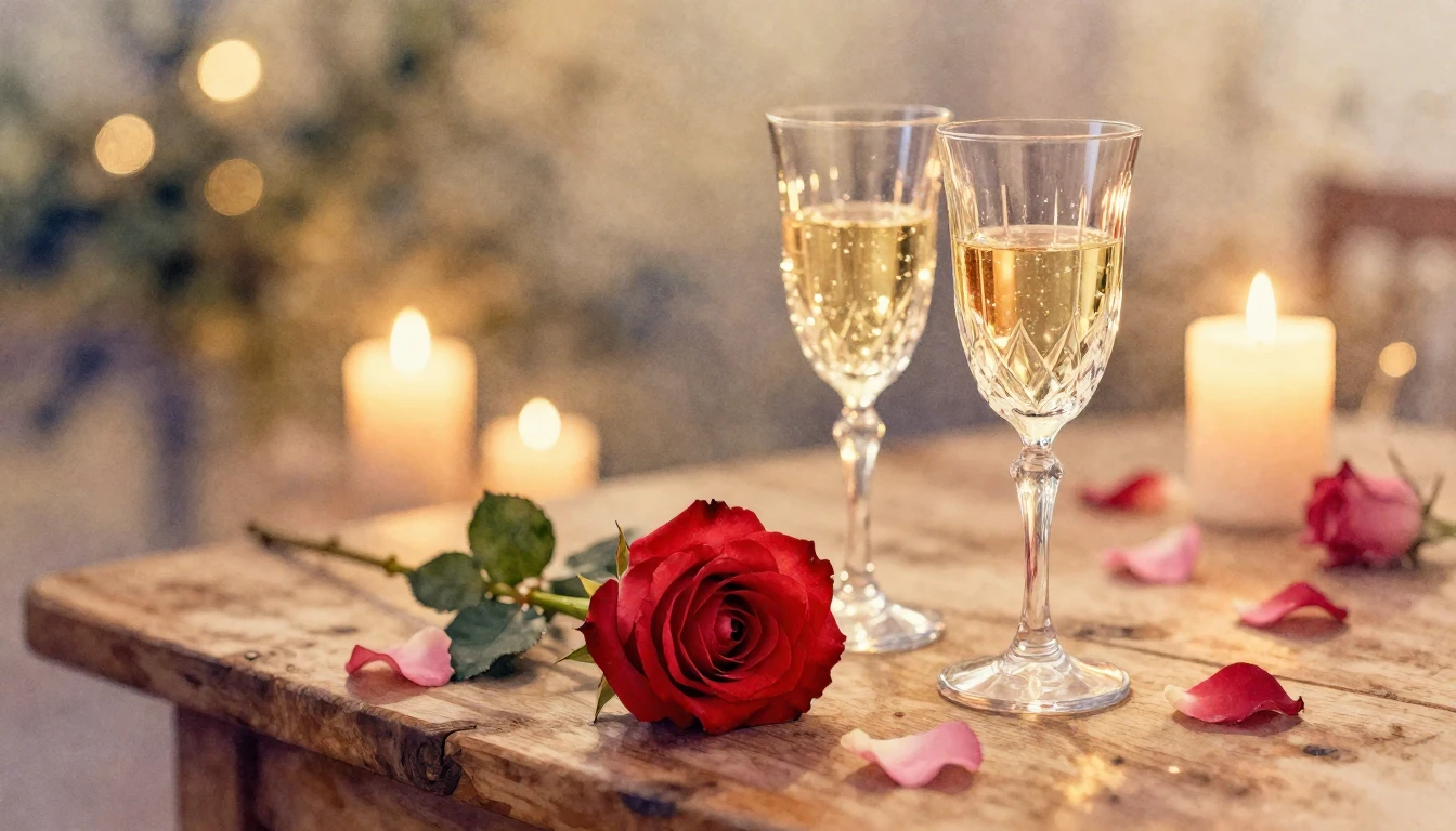 A beautiful watercolor painting of a romantic evening settin...