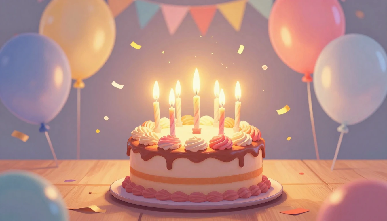 A vibrant and festive birthday illustration, a beautifully d...