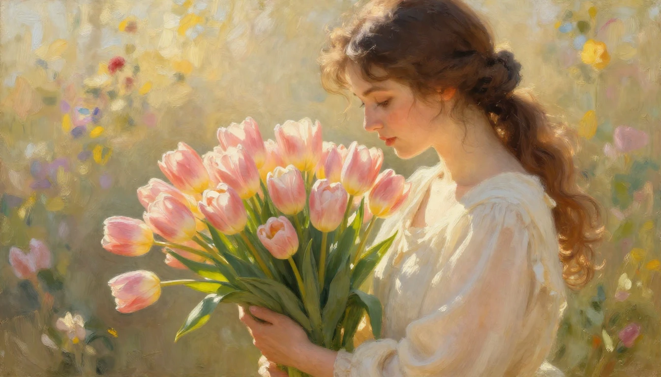 An oil painting depicting a warm and emotional scene of a ge...