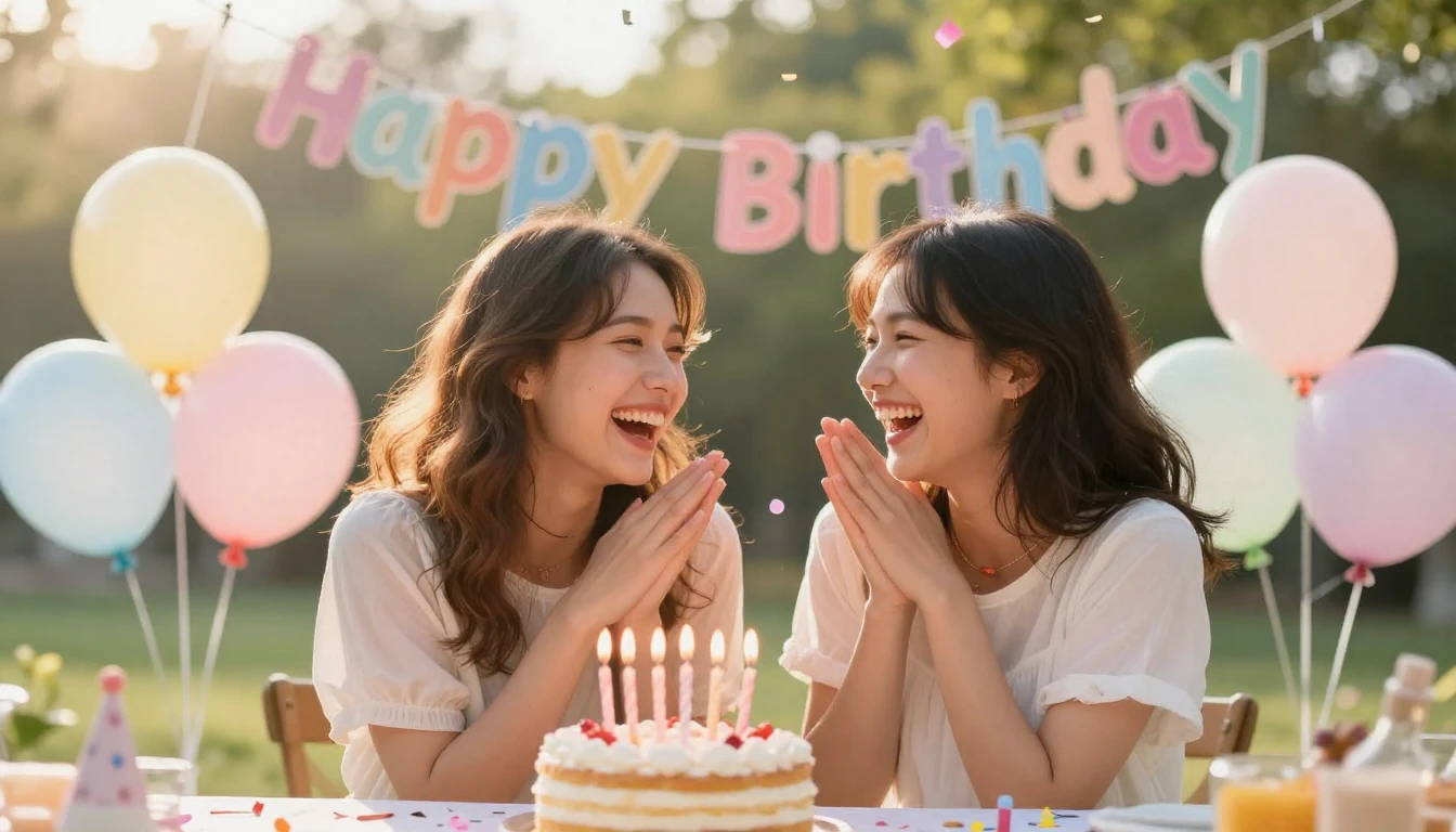 A bright and festive birthday celebration scene, focusing on...