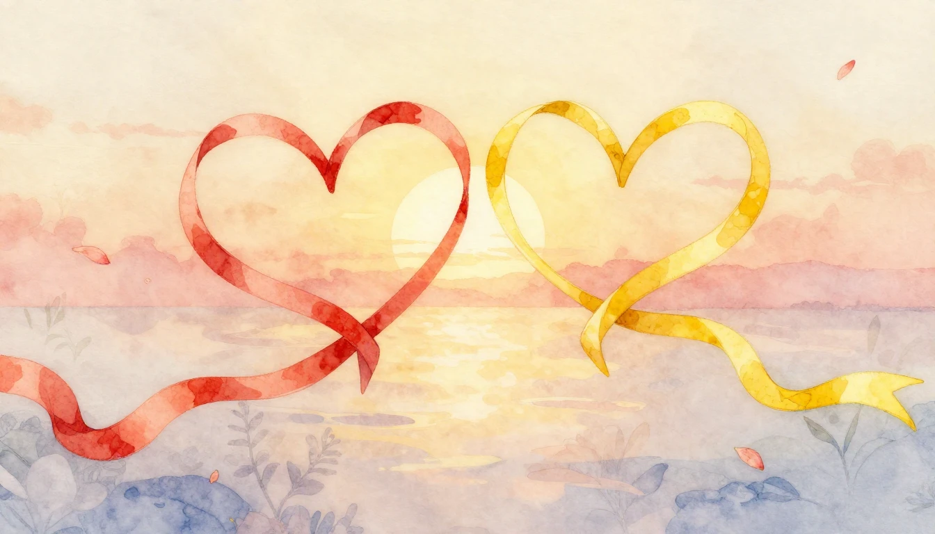 A beautiful, soft watercolor painting symbolizing love and f...