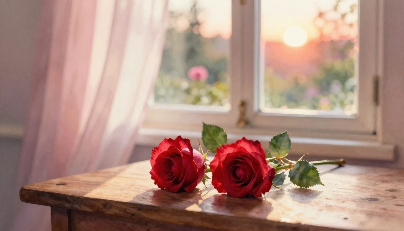 A beautiful watercolor painting of two delicate red roses ly...
