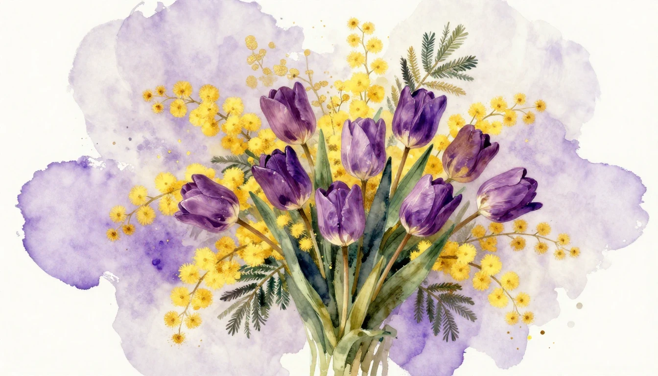 A vibrant watercolor painting featuring a lush bouquet of mi...