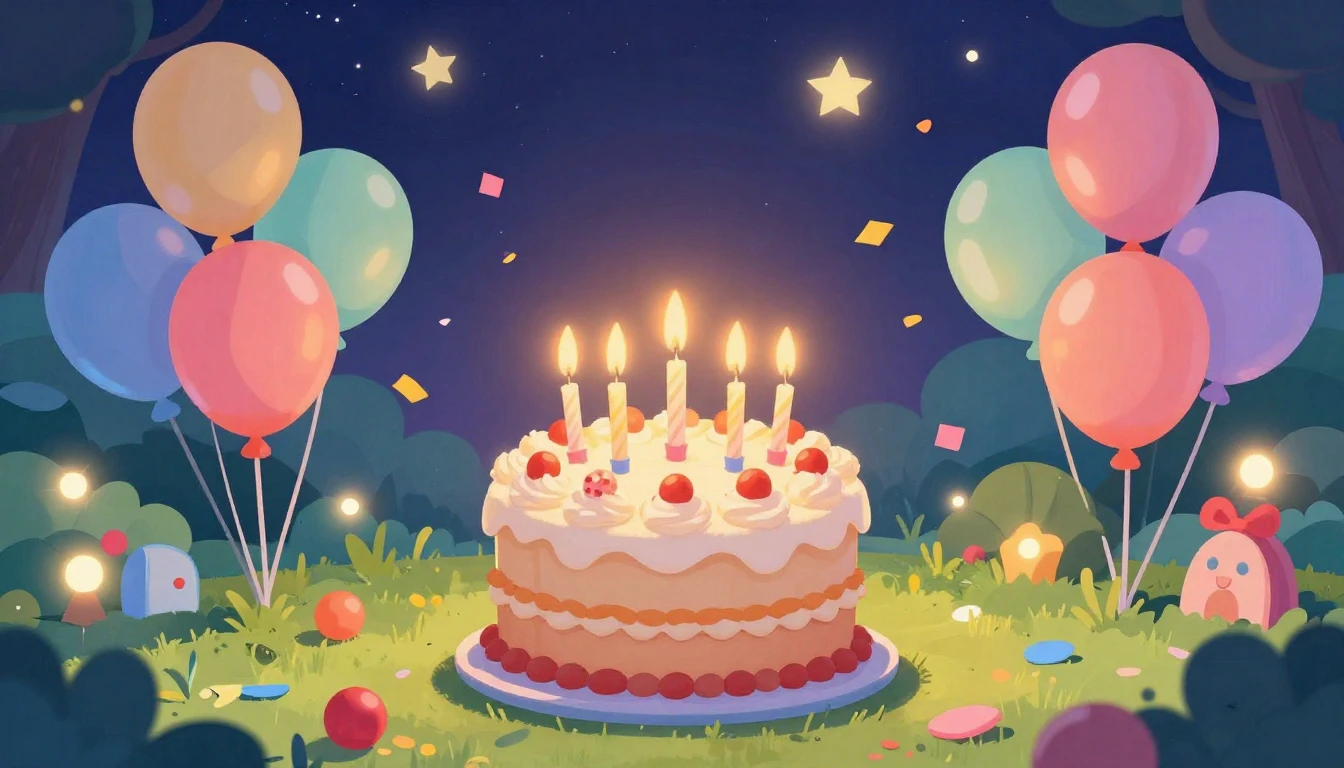 A vibrant and magical birthday celebration scene designed fo...