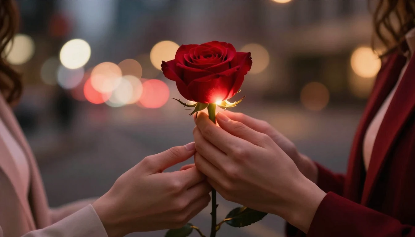 A romantic and intimate close-up scene focusing on two hands...